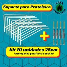 Kit 10 Cantoneira Mão Francesa 25cm Branco Brilhante Suporte Para Prateleira Com Parafusos Overtime