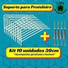 Kit 10 Cantoneira Mão Francesa 30cm Branco Brilhante Suporte Para Prateleira Com Parafusos Overtime