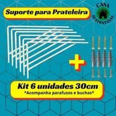 Kit 6 Cantoneira Mão Francesa 30cm Branco Brilhante Suporte Para Prateleira Com Parafusos Overtime