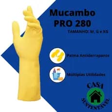 Luva Latex Mucambo Forrada, Antiderrapante, Borracha Antiaderente, Multiuso Amarela M, G, XG Pro 280