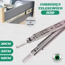 Corrediça Telescópica Trilho para Gaveta Light H30 - 30cm, 35cm e 40cm - Acompanha Parafusos