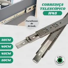 Corrediça Telescópica Trilho para Gaveta H45 - 35cm, 40cm, 45cm e 50cm - Acompanha Parafusos