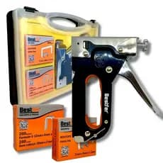 Grampeador Tapeceiro Alta Pressão  Kit 3 em 1 Para Varias Finalidades Madeira Em Geral Acompanha Maleta E Grampos
