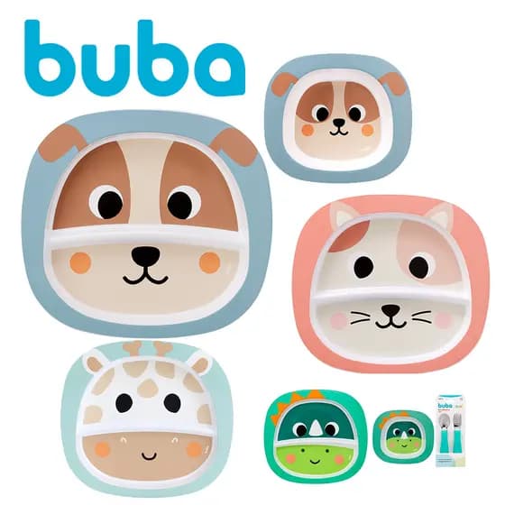 Kit 3/2 peças Alimentação Introdução Alimentar Pratinho Buba Talher Colher Infantil do Bebê Buba zoo