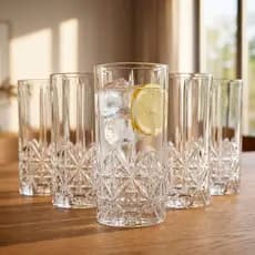 Jogo de 6 Copos de Vidro Altos Requinte 350ml - Copos para Agua, Suco e Refrigerante - Casambiente