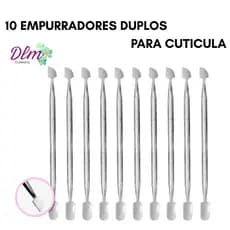 Kit 10 Espátulas Dupla Empurrador Inox Profissional Manicure e Pedicure Slim