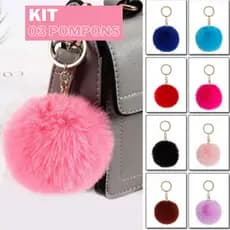 Kit com 03 Chaveiro Pompom Colorido Peludinho para Bolsa Mochila Chave