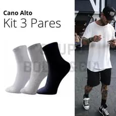 Meias Cano Alto 3 pares 40 ao 46 Lisa Academia Estilosa Moda Masculina