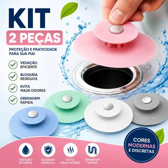 Kit 2 Tampas de Ralo  Click Pia Tanque Universal De Silicone Filtro Anti Cabelos