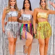 Saia Fitilho Metalizada Carnaval Festa Fantasia