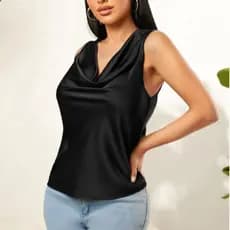 Blusa Regata Feminina Social Gola Boba Drapeada em Crepe Duna Elegante Plus Size