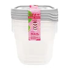 Kit 4 Potes 530 ml Transparentes BPA Free Organizador de Alimentos Marmita Plasvale pode Usar em Microondas Geladeira freezer Hermético tipo Sanremo pote plastico retangular cozinha