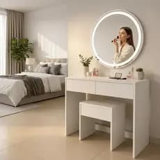 Penteadeira Com Banqueta Branco Moderna Quarto E Makeup