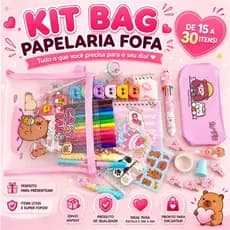 Kit Papelaria fofa Kawaii | Kit escolar completo | Papelaria Criativa | Marca Texto | Canetas | Caderno + Lapiseira