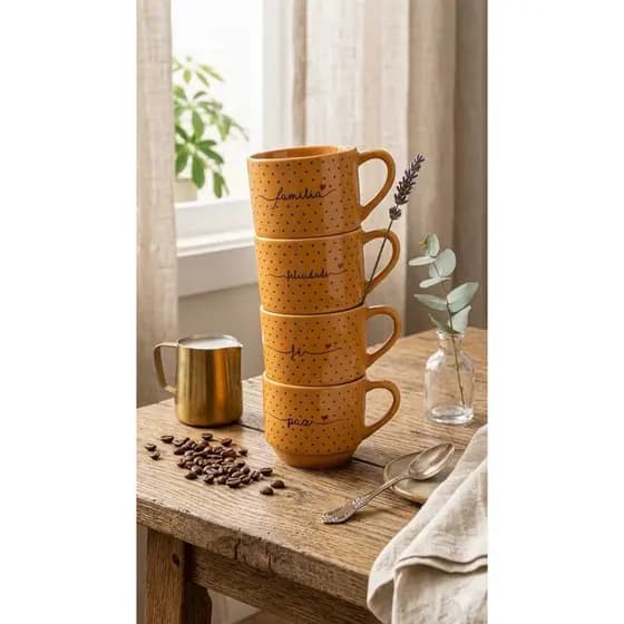 ☕ XÍCARA EMPILHÁVEL FRASES DECORATIVAS 200ML – LINHA AFETO | EBENLAR 💛✨