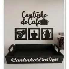 Kit Cantinho do Café – Bandeja Preta + Placa + 3 Quadrinhos | ebenlar