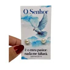 200 Tags + Pares Brinco Pérola Mimos Brinde Mensagem Biblica O Senhor é o meu Pastor