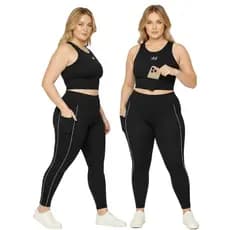 Conjunto Plus Size Alta Compressão Calça Legging E Top Com Bolso Para Corrida Feminino