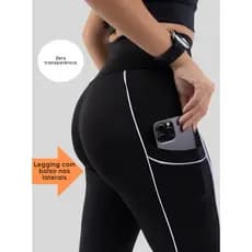 Conjunto Top com Calça Fitness Academia Feminino Cintura Alta Zero Transparência