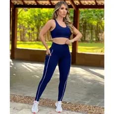 Conjunto Calça Legging e Cropped Top Fitness Academia Feminino Verão