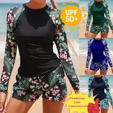 UV400 Fato de banho Moda biquíni de manga comprida Fato de banho de uma peça Fato de banho femini