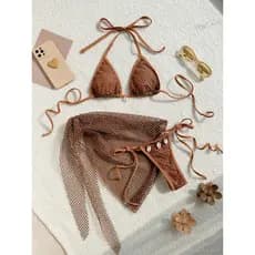 Novo biquíni feminino vestido de gaze de três peças bikini maiô