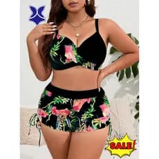 Plus size and fat swimsuit/two-piece swimsuit/Print bikini for women with big breasts