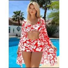 2025 novo estilo blusa de biquíni de três peças europeu americano impresso biquíni maiô feminino biquíni de três peças
