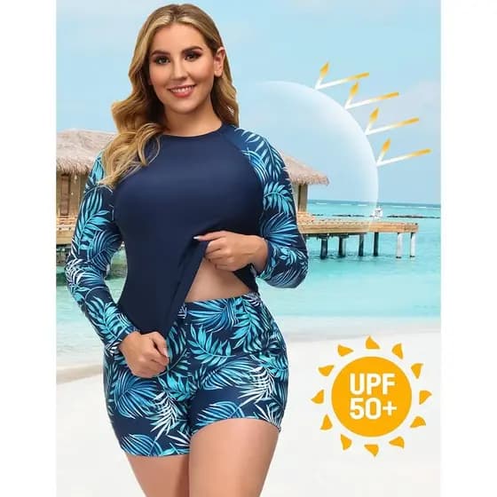 UV bikini senhoras dividir protetor solar estilo impresso maiô manga longa biquíni conservador maiô