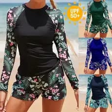 UV bikini tamanho grande terno de surf manga longa impressão Digital conservador senhoras Split Bikini maiô