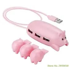 Divisor De 3 Portas De Porco Rosa Dos Desenhos Animados Para Laptop Hub USB 2.0 Teclado Mouse Adaptador Portátil Extenso
