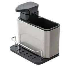 Dispenser Porta Detergente Aço Inox Compacto Suporte Esponja Organizador de Pia Cozinha