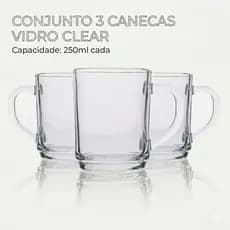 Canecas Vidro 250ml Kit 3 Unidades Café Chá Leite Uso Diário Cozinha