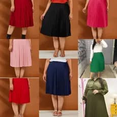 Saia Midi Plissada Lisa Plus size Com Forro Moda Tendência Evangélica -005