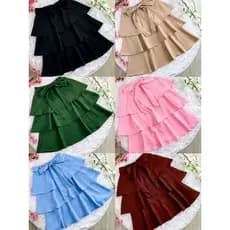 Saia Midi Alfaiataria 3 Babado com Laço Moda Feminina -067