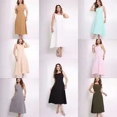 Vestido Alfaiataria Longa Feminino Moda Com Alças Largas -051