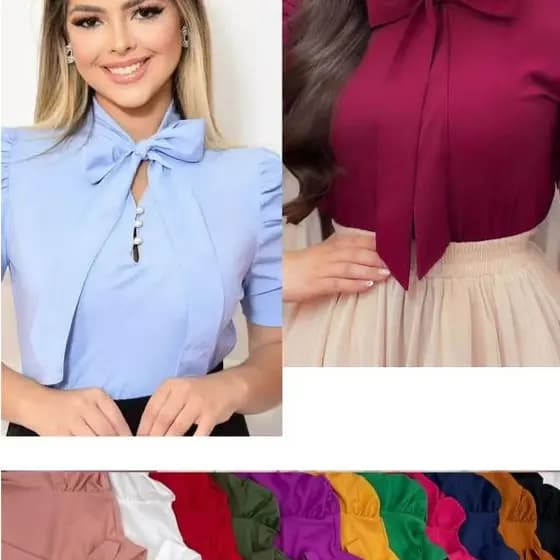 Blusa Plus Size G1 G2 G3 Feminina Social Manga Curta Bufante com laçinho Moda evangélica -079