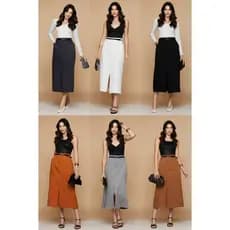 Saia Longa Alfaiataria fenda Moda Feminino Com Cinto -069