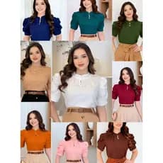 Blusa Feminina Social Manga Curta Bufante Moda evangélica