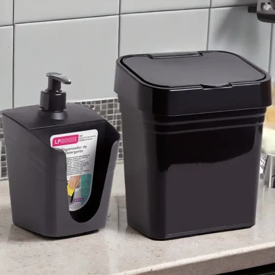 Conjunto Lixeira de Pia 2,8 Litros+ Porta Detergente Dispenser para Cozinha