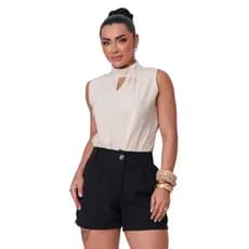 Blusa Feminina Gola Alta Cavada em Crepino com Elastano