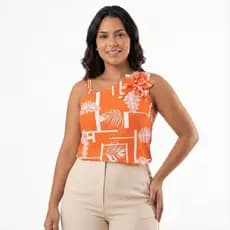 Blusa Feminina Estampada Um Ombro Só com Flor 3D