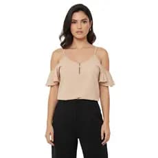 Blusa Babado Alça Fina Zíper Dourado Casual