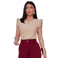 Blusa Social Feminina em Crepe com Manga de Babados