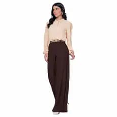 Calça Pantalona Feminina Tecido Alfaiataria, Cintura Alta, Bolsos, Tamanhos: M,G,GG