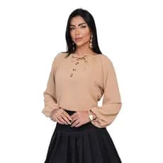 Blusa Feminina, blusa Manga Longa, blusa em tecido duna premium, detalhe botão com Amarração