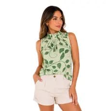 Blusa Feminina Gola Alta Frente Plissada Elegante Tecido Crepinho com Elastano Premium M G GG