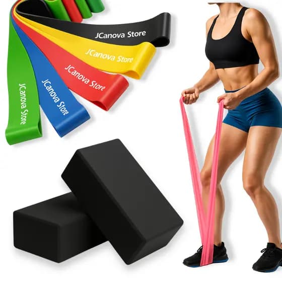 Kit Yoga Completo Estabilidade Alongamento e Força 2 Blocos + 2 Faixas + 5 Minibands