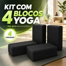 Kit 4 Blocos Yoga Pilates EVA Preto Tijolos de Apoio para Alongamento Fisioterapia Postura e Treino