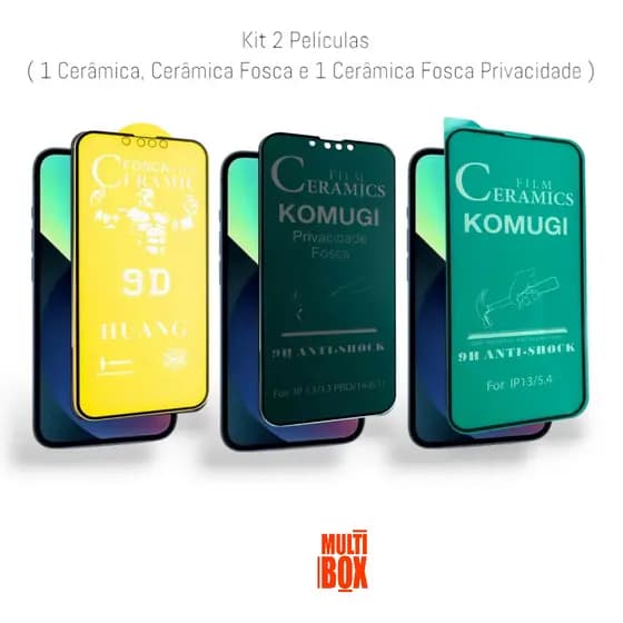 Kit Película de Cerâmica + Película Fosca + Película Fosca Privacidade Para Iphone 14